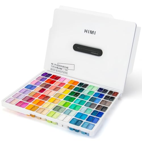 HIMI Gouache Paint Set, 112 Colors x 12g Twin Jelly Cup Design in a Carrying Case, Non-Toxic Paint for Canvas and Paper, Perfect for Artists, Student, Gouache Opaque Painting(White) - color: 112 Colors(White Case)