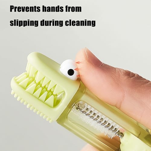 PandaEar 3-in-1 Crocodile Bottle Lid Cleaning Brush Set, Tiny Crevice Gap Cleaner for Insulated Tumblers, Sport Water Bottles & Baby Bottles, 3 PCS Brush for Lids & Straws (Blue/Orange/Green)
