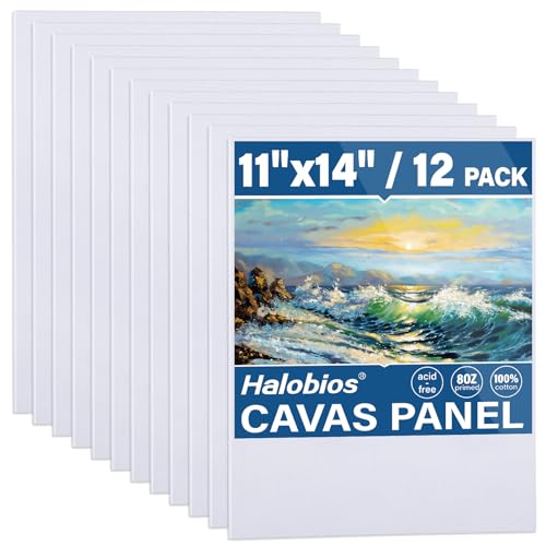 Halobios 12-Pack 11x14 inch Canvas Boards for Painting, Canvas Panels for Kid & Adults 100% Cotton Gesso Primed Art Painting Supplies for Acrylic, Oil, Tempera & Watercolor - size: 12 Packs-11x14IN