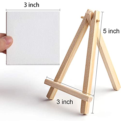 Tosnail 24 Pack 3" x 3" Mini Canvas and Easel Set, Small Art Easel Stand with Canvas Set, Tabletop Wooden Display Stand and Canvas Panels for Artist, Students, Adults, Kids Painting