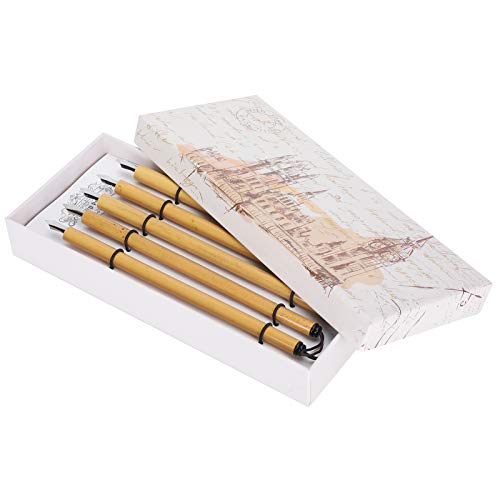 GLOGLOW Dip Pen Set, 5 Pens + 5 Nibs | Calligraphy Dip Pen Set with Wooden Handles, 5 Interchangeable Nibs, For Hand Lettering and Art Drawing
