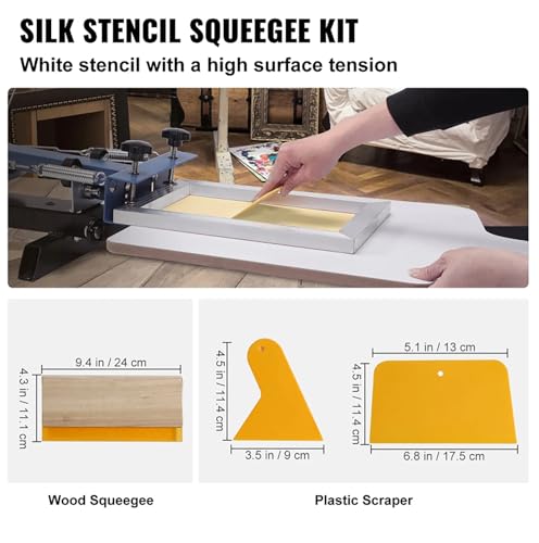 Screen Printing Kit, 3 PCS Aluminum Silk Screen Printing Frames, 5 Glitters and Screen Printing Squeegees and Transparency Films, 6x10/8x12/10x14inch 110 Count Mesh, for DIY T-Shirts Printing