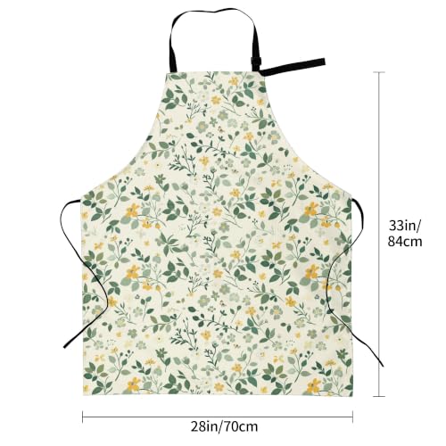 Cream Pastel Wildflower Art Waterproof Apron with Pockets | Garden Aprons for Men Women Adjustable Bib Apron for Cooking Kitchen Baking BBQ Painting Housework Oil Resistant - color: Lemon&leaf Garden