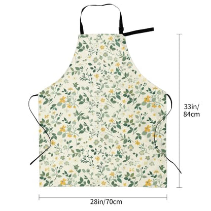 Cream Pastel Wildflower Art Waterproof Apron with Pockets | Garden Aprons for Men Women Adjustable Bib Apron for Cooking Kitchen Baking BBQ Painting Housework Oil Resistant - color: Lemon&leaf Garden