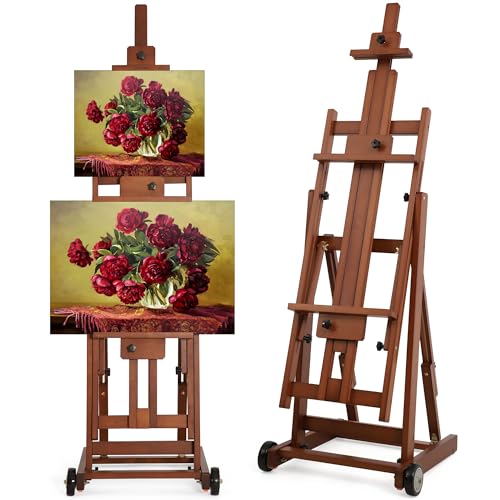 VISWIN Studio H-Frame Easel, Tilting Flat & Adjustable Beech Wood Art Easel for Painting, Movable Large Easel Stand for Adults, Artists, Hold 1 or 2 Canvas up to 78" - Walnut Brown - color: Walnut Brown