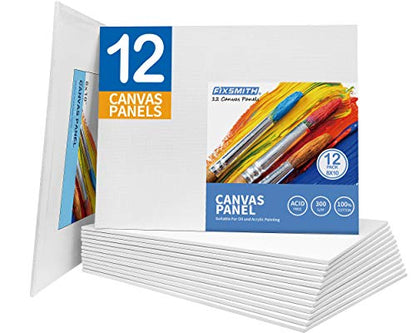 FIXSMITH Canvas Boards for Painting 8x10 Inch, Super Value 12 Pack White Blank Canvas Panels, 100% Cotton Primed, Painting Art Supplies for Professionals, Hobby Painters, Students & Kids - size: 8"×10"