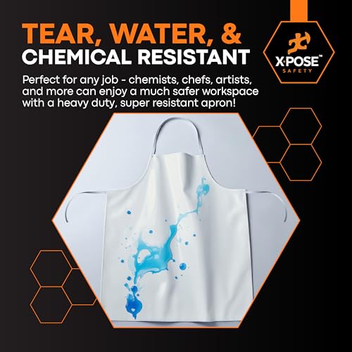 Xpose Safety Heavy Duty Vinyl Waterproof Aprons, White - For Home, Industrial and Commercial Use - Chemical Resistant - color: White - 8 Mil, style: 12 Pack