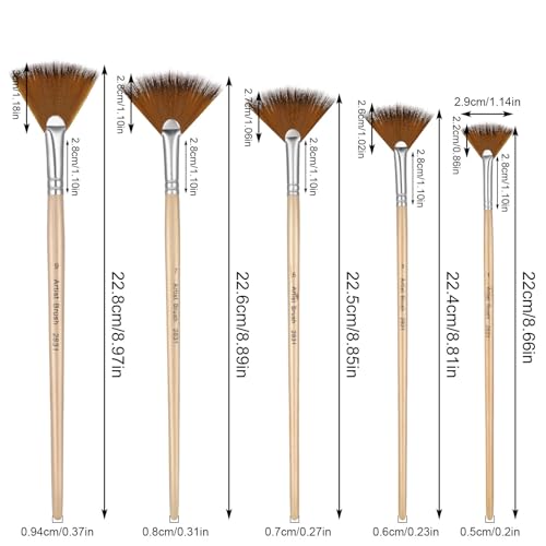 Prasacco 5 Pieces Fan Brush for Painting, Oil Acrylic Paint Brushes Artist Fan Brushes Nylon Hair Long Wood Handle Painting Brush for Acrylic Watercolor Oil Gouche Painting(1#, 3#, 5#, 7#, 9#) - color: Dark Brown