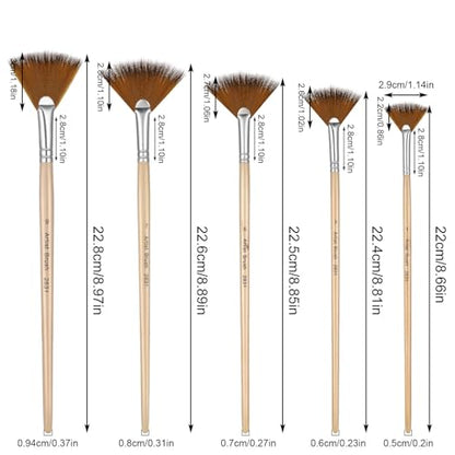 Prasacco 5 Pieces Fan Brush for Painting, Oil Acrylic Paint Brushes Artist Fan Brushes Nylon Hair Long Wood Handle Painting Brush for Acrylic Watercolor Oil Gouche Painting(1#, 3#, 5#, 7#, 9#) - color: Dark Brown