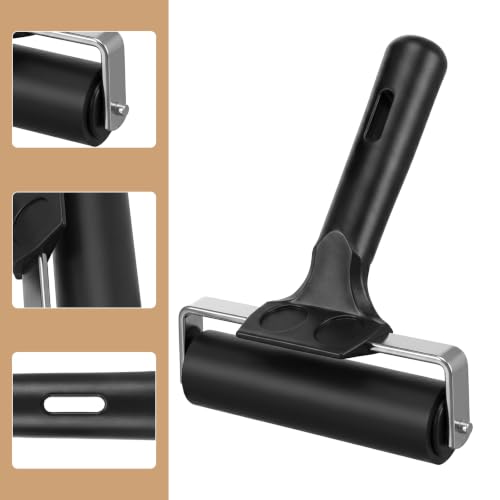 Afcabakila 6 Pack 4 Inch Rubber Brayer Roller, Black Printmaking Roller with Stainless Steel Frame and Non-Slip Handle for Crafting, Painting, Inking, Stamping, Gluing