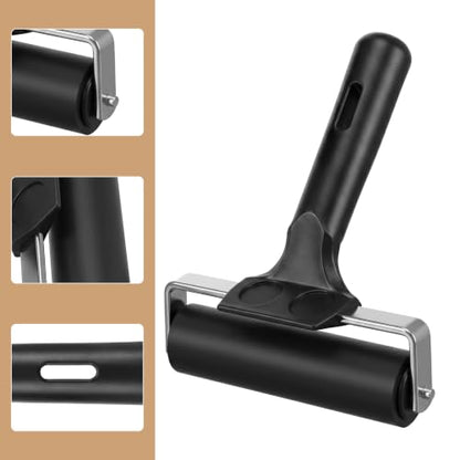 Afcabakila 6 Pack 4 Inch Rubber Brayer Roller, Black Printmaking Roller with Stainless Steel Frame and Non-Slip Handle for Crafting, Painting, Inking, Stamping, Gluing