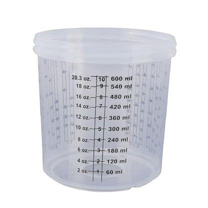 Paint Spray Cup Liners Lid System ABS Disposable Paint Spray Cup Set 20.3oz 600ml with 50 Liners 50 Filter Lids Leak Mixing for HVLP LVLP Painters