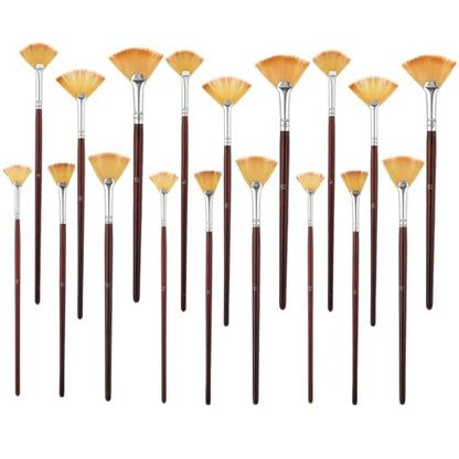 18 Pcs Fan Paint Brushes, Artist Painting Brush Set Professional Soft Anti-Shedding Nylon Brush Wooden Handle Oil Acrylic Brush Suitable for Acrylic Painting, Oil Watercolor Painting - color: Brown