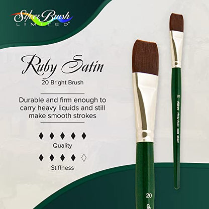 Silver Brush Limited 2502S Ruby Satin Bright Brush for Fluid and Flow Acrylics, Size 20, Short Handle - size: Size - 20