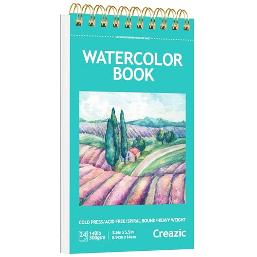 Creazic Small Watercolor Sketchbook, 3.5" x5.5”(140lb/300g), Spiral Bound with Tear Line. Artist Water Color Paper, Portable Travel Notebook for Watercolor or Quick Sketch - Ideal for Kids & Adults - color: Teal, size: 3.5" x 5.5" Spiral Bound