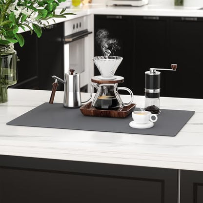 2-Pack Extra Thick Silicone Counter Mats - 24”x16” Large Heat Resistant Kitchen Countertop Protector, Non-Slip Hot Pad Trivet for Air Fryer, Hot Pots & Pans, Coffee Maker(Grey) - color: Gray
