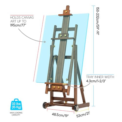 MEEDEN PRO Assembly-Free Art Easel - Professional Artist Easel with Wheels - Beech Wood Large Easel for Painting Canvas Up to 77"