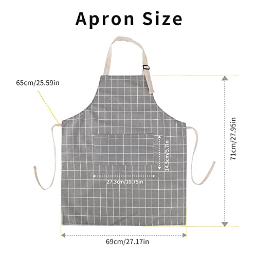 Tosewever 2 Pieces Cotton Linen Waterproof Bib Kitchen Apron with Pockets - Long Ties Adjustable Neck Strap - Unisex BBQ Cooking Drawing Crafting Aprons for Women Chef (Grey/Green, 2) - color: Grey/Green
