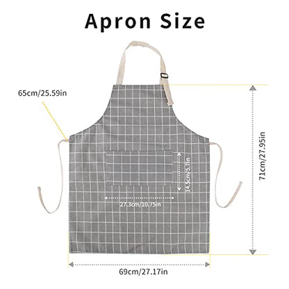 Tosewever 2 Pieces Cotton Linen Waterproof Bib Kitchen Apron with Pockets - Long Ties Adjustable Neck Strap - Unisex BBQ Cooking Drawing Crafting Aprons for Women Chef (Grey/Green, 2) - color: Grey/Green