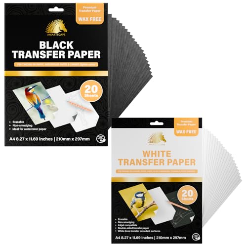 MyArtscape Graphite Transfer Paper Bundle (Black and White) - Wax Free - Erasable - Smudge-Free - Ideal for Drawing, Tracing and Watercolor Transfer - Premium Arts and Crafts Supplies