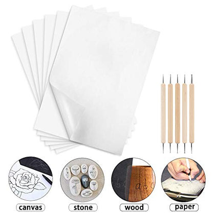 100 Pcs Carbon Transfer Paper with 5 Pcs Embossing Styluses Tools 11.7 X 8.3 Inch Copy Paper for Tracing Pattern on Wood Paper Canvas Cloth (White) - color: White
