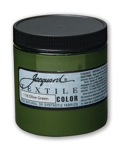 Jacquard Fabric Paint for Clothes - 8 Oz Textile Color Olive Green Leaves Fabric Soft - Permanent and Colorfast - Professional Quality Paints Made in USA - Holds up Exceptionally Well to Washing - color: Olive Green, size: 8 Fl Oz (Pack of 1)