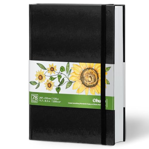 Ohuhu Sketchbook Marker Paper Pad: 8.3"x11.7" Large Art Sketch Book Drawing Papers 78 Sheets/156 Pages 120 LB/200 GSM Hardcover Sketching Books for Alcohol Markers Sketchpad Christmas Gift - size: 8.3" x 11.7"