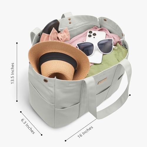 TOPDesign Large Canvas Tote Bag for Women, Shoulder Bag with Laptop Sleeve & Pockets, Everything Tote for Travel, Work (Light Grey) - color: Light Grey
