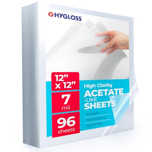 Hygloss 12" x 12" Acetate Paper - 7 Mil Clear Acetate Sheets for Crafts Projects, Cricut Stencil Sheets, Classroom Stencil Sheets, Reusable Transparent Clear Plastic Sheet (Not for Printers) 96 Pack - size: 12 x 12 inch, style: 96 Sheets