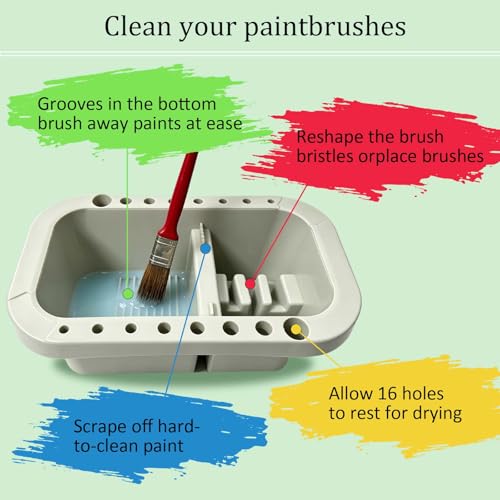 KYSWIMIH Paint Brush Cleaner - Paint Brush Holder with Palette and Handle, Paint Brush Holder & Organizer, Rinser & Storage for Acrylic, Watercolor & Water-Based Paints, Art Supply Washer with Trays