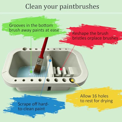KYSWIMIH Paint Brush Cleaner - Paint Brush Holder with Palette and Handle, Paint Brush Holder & Organizer, Rinser & Storage for Acrylic, Watercolor & Water-Based Paints, Art Supply Washer with Trays