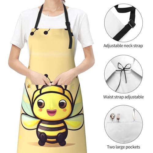 Cartoon heart sun Heavy Duty Waterproof Apron with Pockets for AdultsResistant Grilling, Gardening, Painting - color: Yellow Bee