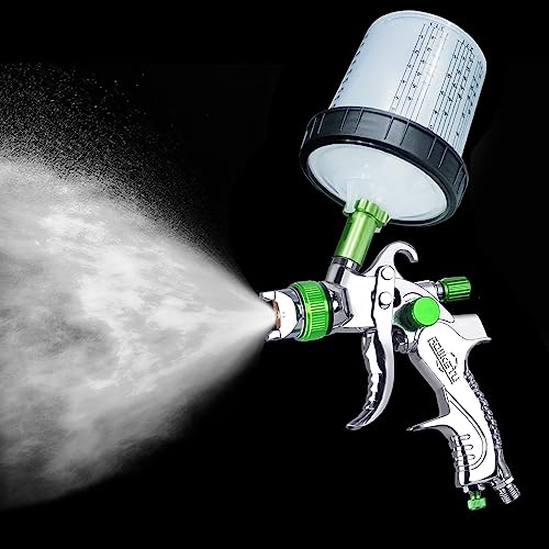 HVLP Paint Gun with 1.4/1.7/2.0mm Nozzles,Air Spray Paint Gun w/10pcs 20 Ounce Mixing Cup and Lids & Air Pressure Gauge for Car Painting,Furniture Surface Spraying (Green) - color: Green