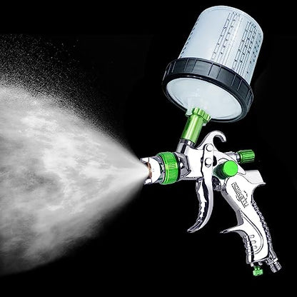 HVLP Paint Gun with 1.4/1.7/2.0mm Nozzles,Air Spray Paint Gun w/10pcs 20 Ounce Mixing Cup and Lids & Air Pressure Gauge for Car Painting,Furniture Surface Spraying (Green) - color: Green
