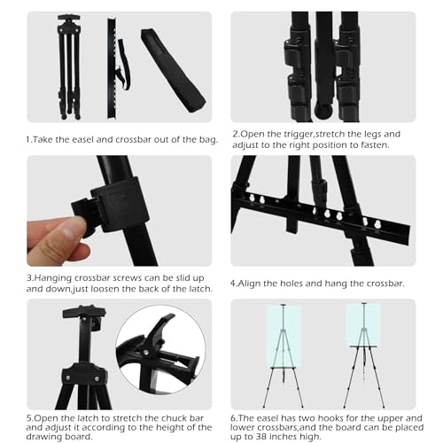 Ns Jymb Art Easel Stand for Painting Canvases - 66-Inch Adjustable Metal for Adults Tabletop & Outdoor Use - Lightweight Portable Easel for Displaying & Drawing - Sturdy,4-Pack. - style: 66Black 4pack