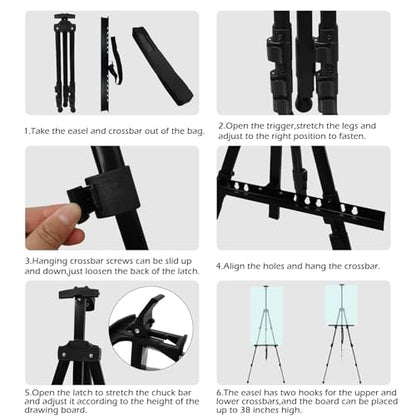 Ns Jymb Art Easel Stand for Painting Canvases - 66-Inch Adjustable Metal for Adults Tabletop & Outdoor Use - Lightweight Portable Easel for Displaying & Drawing - Sturdy,4-Pack. - style: 66Black 4pack