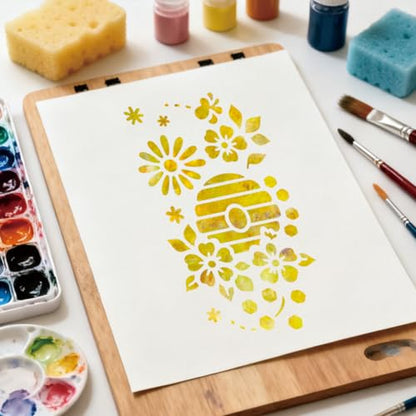 12 Sheets Bee Theam Stencils for Painting, 12 Styles Bees Beehive Honey Pot Flower Drawing Template Plastic Art Templates for Painting on Wall Wood Home Decor - style: Bee Theam