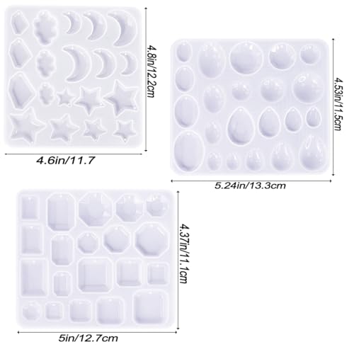 3 PCS Resin Jewelry Mold Kit with Hole Earring Silicone Mould Waterdrop Oval Pendant Molds Stars Moon Clouds Necklace Moulds for DIY Pendant Earrings Necklace Keychains Jewelry Making (3 Styles)