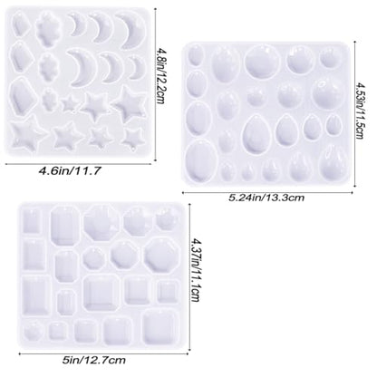 3 PCS Resin Jewelry Mold Kit with Hole Earring Silicone Mould Waterdrop Oval Pendant Molds Stars Moon Clouds Necklace Moulds for DIY Pendant Earrings Necklace Keychains Jewelry Making (3 Styles)