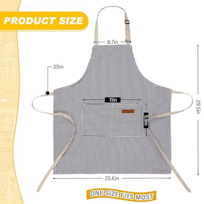Handepo 4 Pcs Kitchen Aprons with Pockets Adjustable Waterproof Cotton Aprons Striped Apron for Women Men Chef Gift for Dad - color: Gray