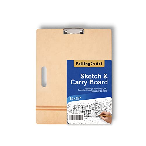 Falling in Art 14x18 Sketch Board, Drawing Tote Board for Artists with Sturdy Clip and Rubber Bands, Portable Art Clipboard for Classroom and Studio Drawing - size: 14X18"