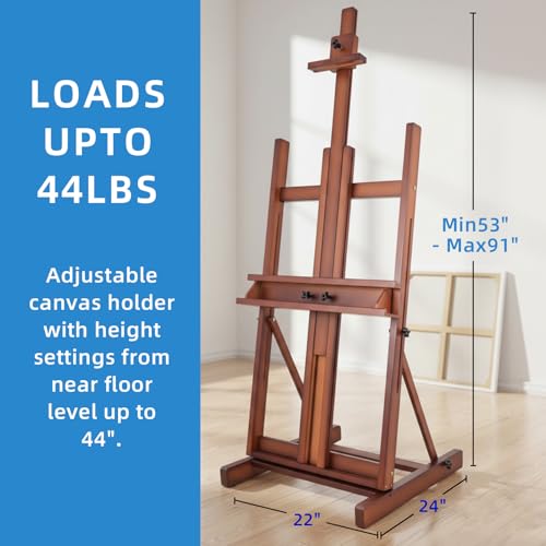 Falling in Art Large H-Frame Studio Easel, Solid Beechwood Easel Stand for Painting, Artist Canvas Easel Stand for Display, Holding Canvases up to 78 Inches, Walnut - style: Walnut