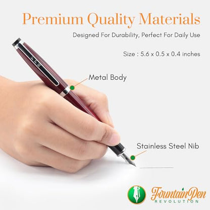 FPR Ambassador Ultra Flex Nib Fountain Pen Set, Burgundy - Refillable Pen w/Cartridges & Converter - Calligraphy Pens for Writing, Journaling & Gifting - Luxury Pens For Smooth Strokes - color: Burgundy