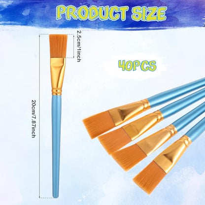 40Pcs Flat Paint Brushes Set, 1 Inch Wide Watercolor Brush Oil Painting Brushes Big Paint Professional Brush for Kids, Art Painters, Students Graffiti, Gouache, Acrylic Painting(Glod) - color: Glod