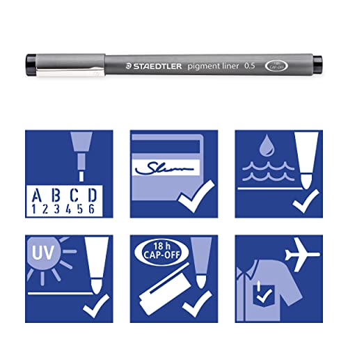 Staedtler Pigment Liner, Fineliner Pen for Drawing, Drafting, Journaling, 0.05mm, Black, Box of 5 Pens, 308 0059M - style: 0.05mm
