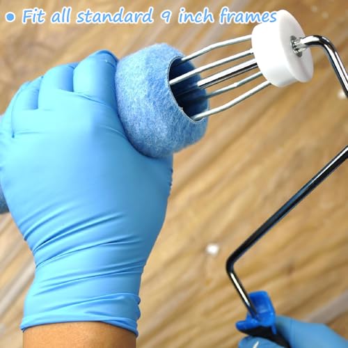 Great Andrew 18 Pack Paint Roller Covers 9 Inch 3/8-Inch Nap, Dense Fibers Large Paint Roller Kit for Painting Textured Smooth Rough Surfaces Walls Floors House - size: 18pcs, 9", Blue