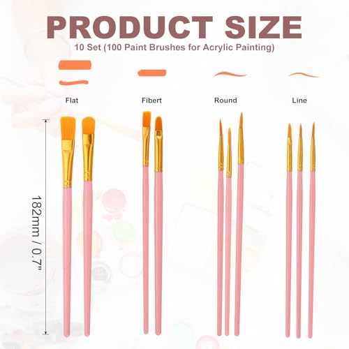 PATIKIL Paint Brushes Set, 100Pcs Acrylic Paint Brush Nylon Hair for Watercolor Oil Painting Miniature Detailing Rock Painting, Red - color: Red