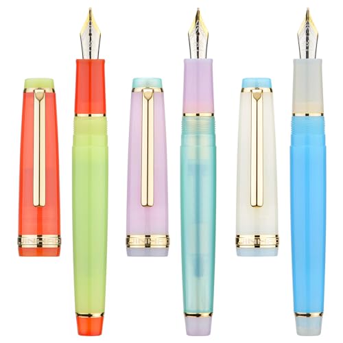 3 Jinhao 82 Fountain Pen Transparent Mixed Macaron Color Acrylic Extra Fine Point Gold Trim with Converter Set - color: Mixed Macaron Gold Trim, style: Extra Fine Nib