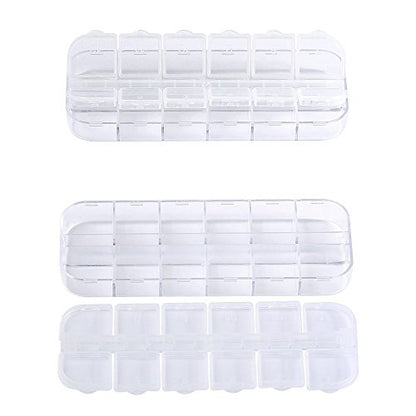 6 Pieces Nail Art Tool Jewelry Storage Box, 12 Compartments Plastic Rhinestone Organizer Container Case, Display Containers