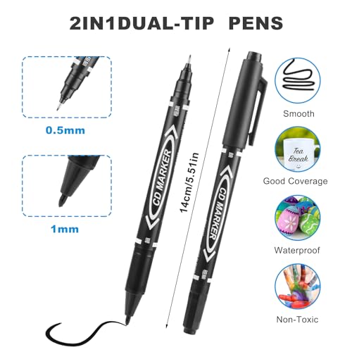 YUXIANLB Black Markers for Drawing, 10 Pack Dual Tip Brush Pens Permanent Marker Set for Art Drawing Sketching Writing Dooding Marking - size: 1 Count (Pack of 10)